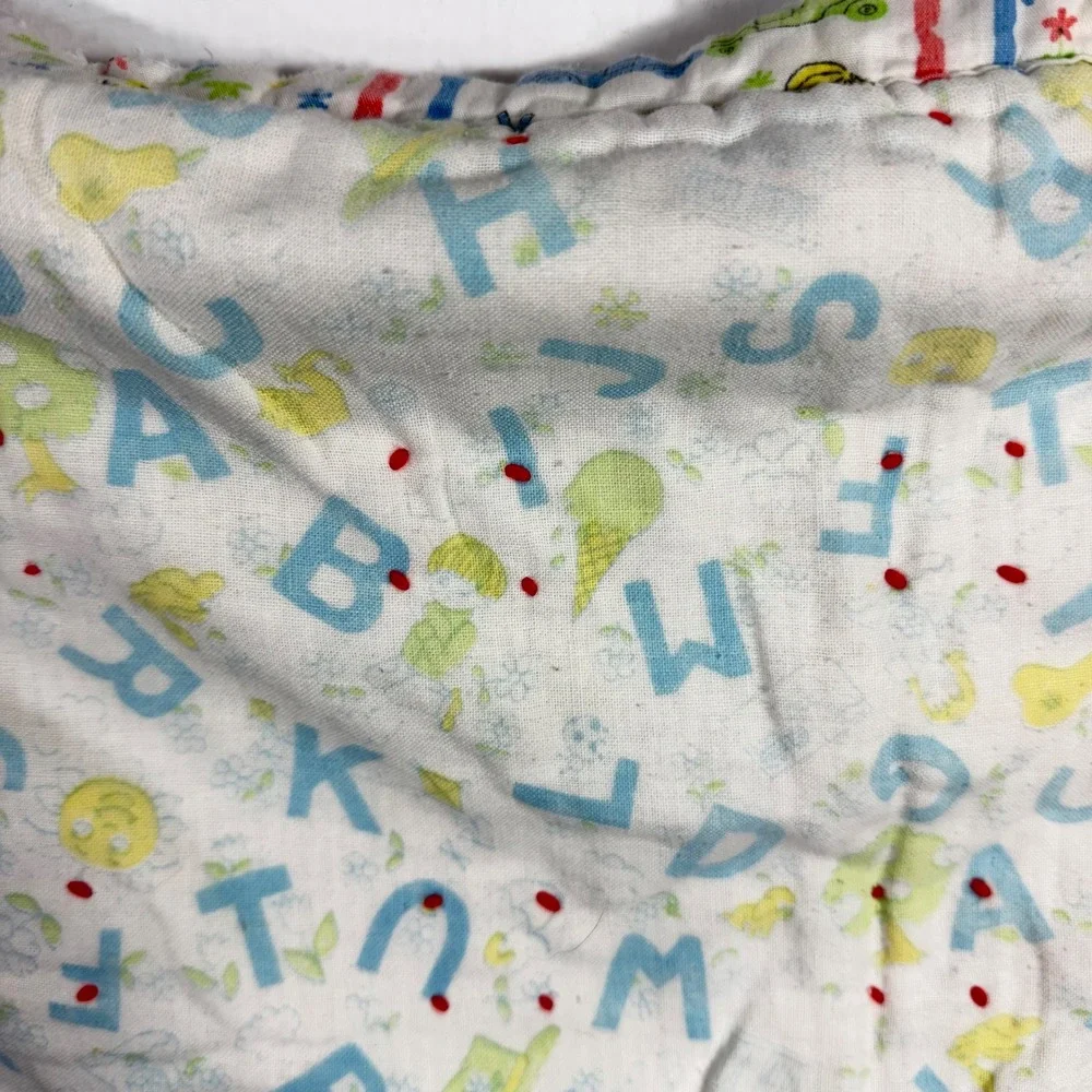 Vintage Handmade Tied Baby Quilt Nursery‎ Children Cars Alphabet Print 41x52